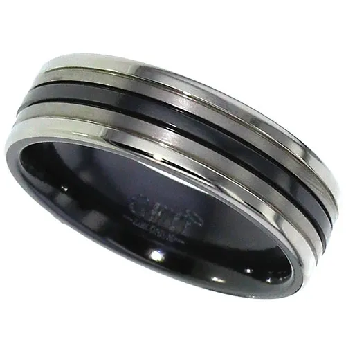 Zirconium Ring with Natural Edges and Central Black Stripe
